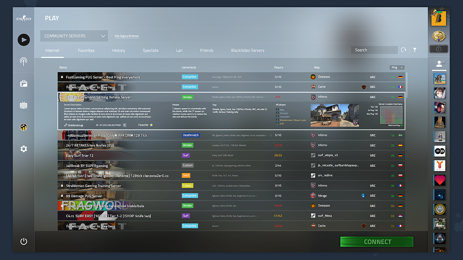 Список серверов cs go. Сервера сообщества КС го. Сервера стим. Браузер стим. Steam браузер серверов.